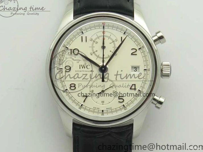 MIROTIME 0110 Portugieser Chrono  42 IW390403 ZF 1:1 Best Edition White Dial Blue Hand on Black Leather Strap A WellDesigned 7190